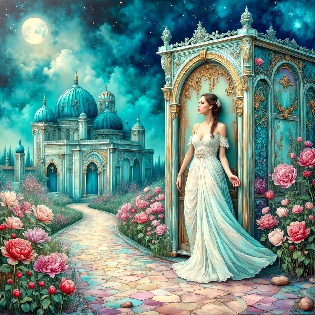 Fantasy Woman in Dreamscape Impasto Oil Painting