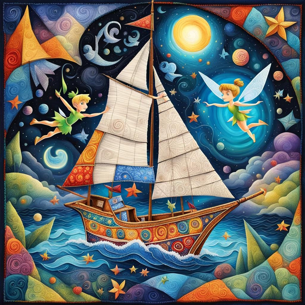 Quilted Boat Illustration in Picasso and Burton Style