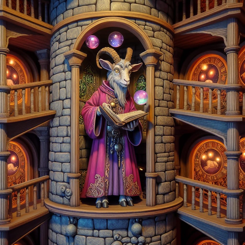 Goat Wizard Casting a Spell in Fantasy Tower