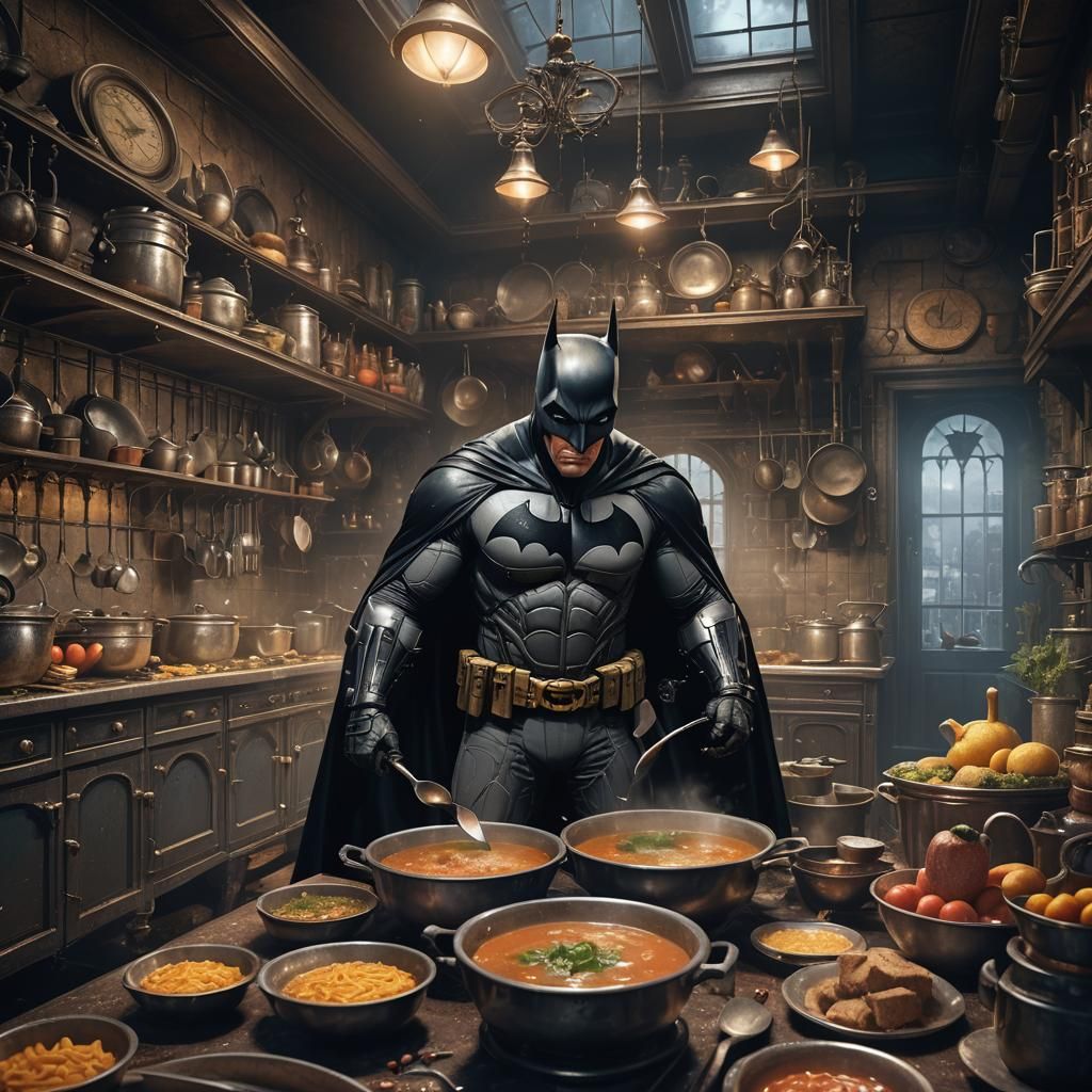 Batman Makes Soup in Victorian Kitchen