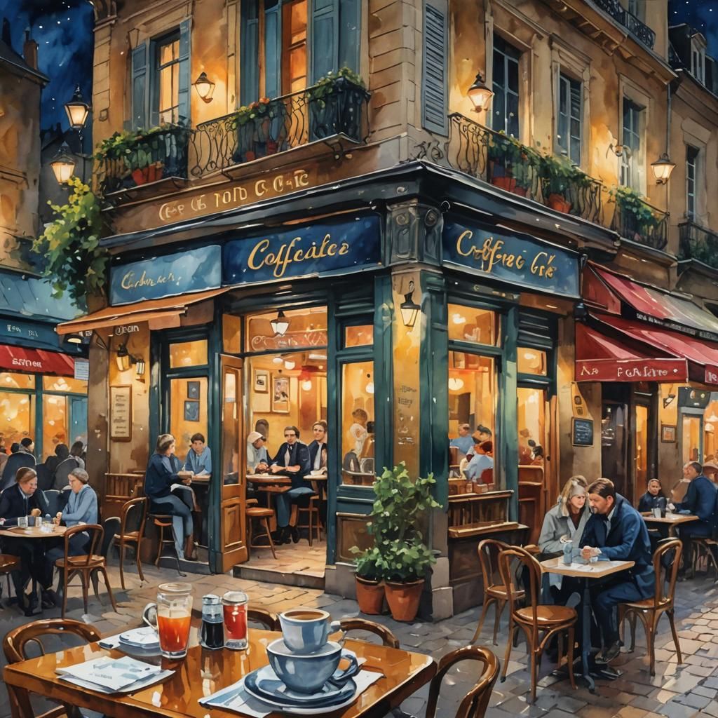 A beautiful little French night cafe
