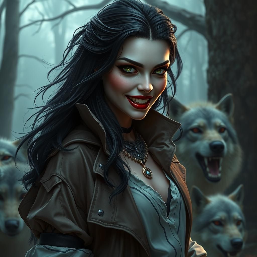Girl Vampire with Wolves: Detailed Matte Painting