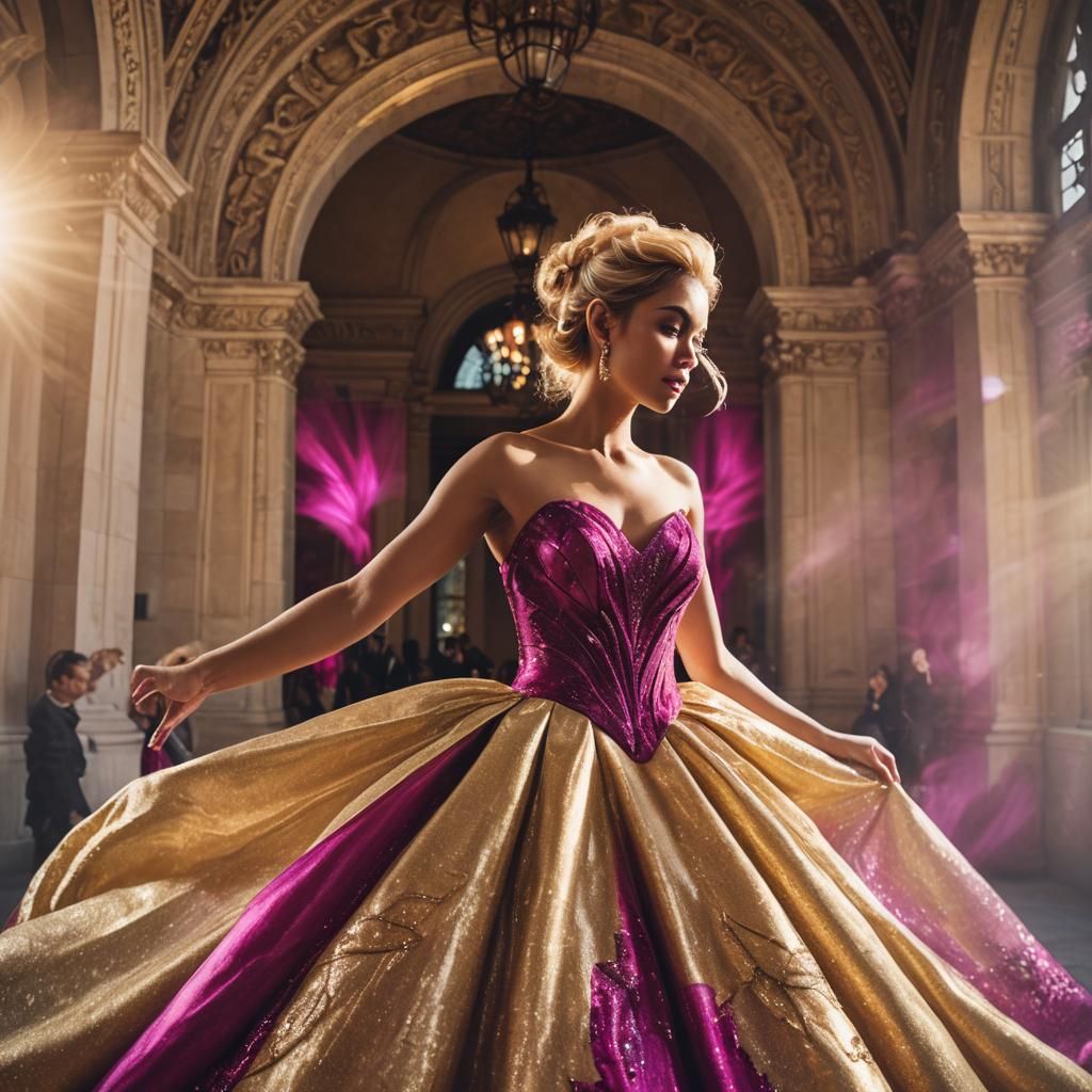 Hispanic Model in Ballgown with Auroracore Lighting