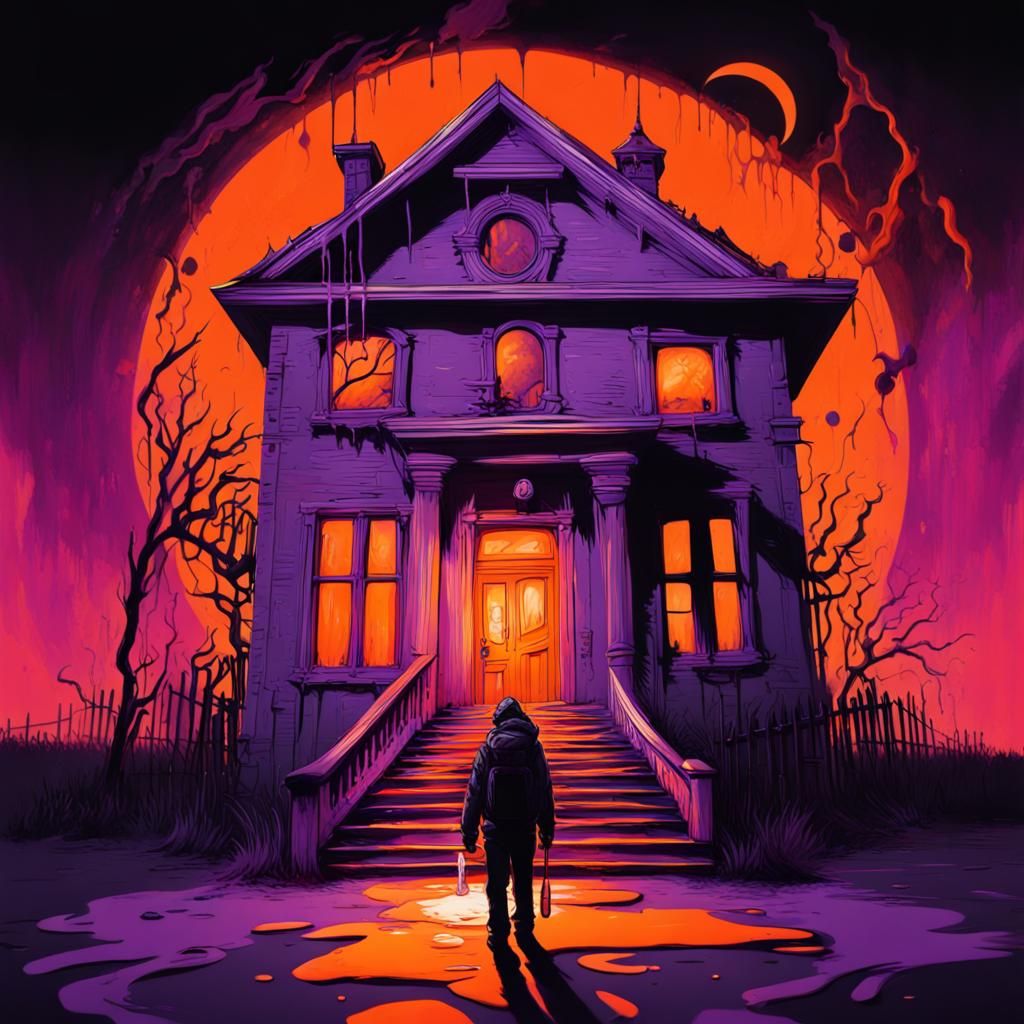 Spooky Haunted House Entrance in Chiaroscuro Style