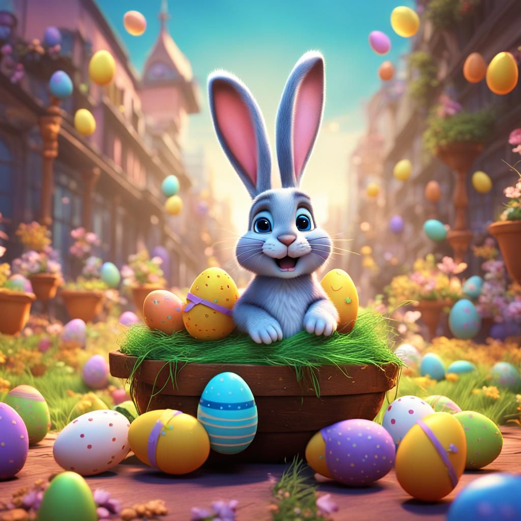 Rabbits Celebrate Easter: 3D Digital Art