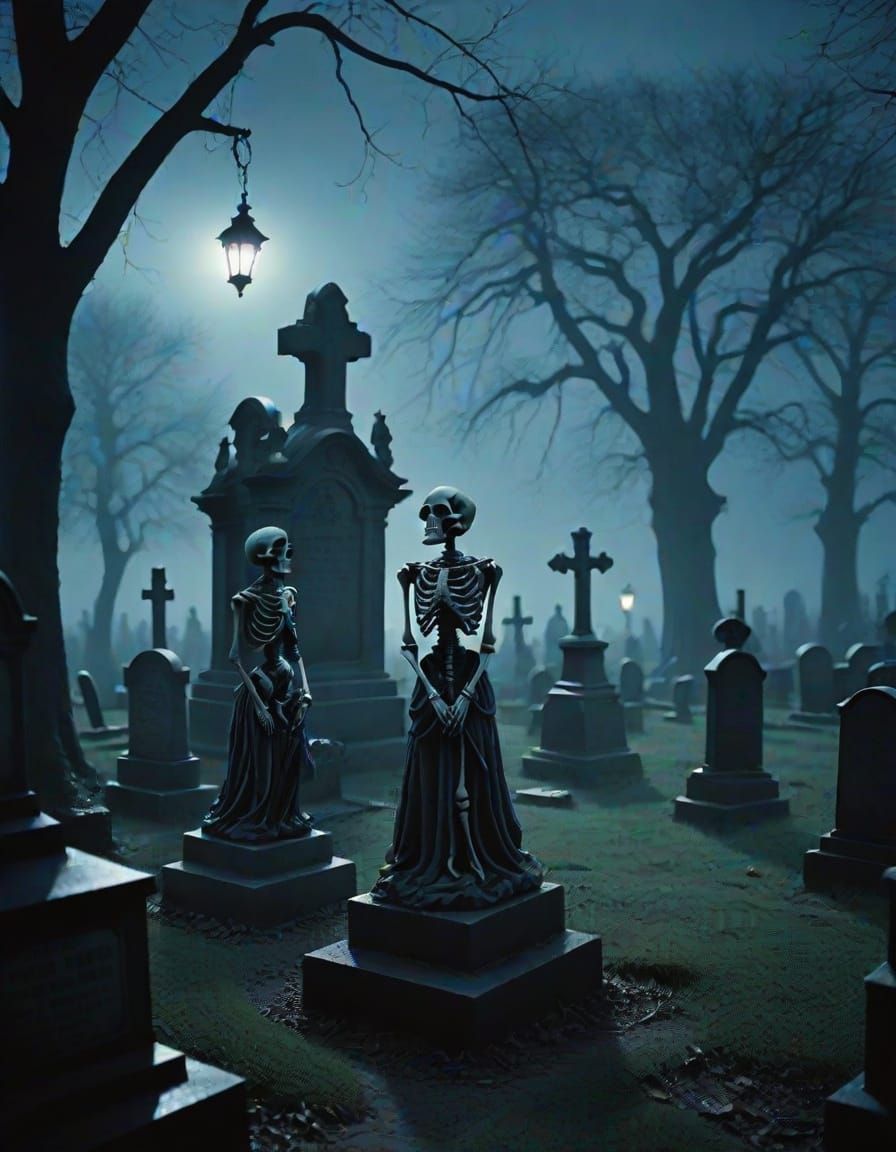 Skeletal Waltz in a Gothic Cemetery
