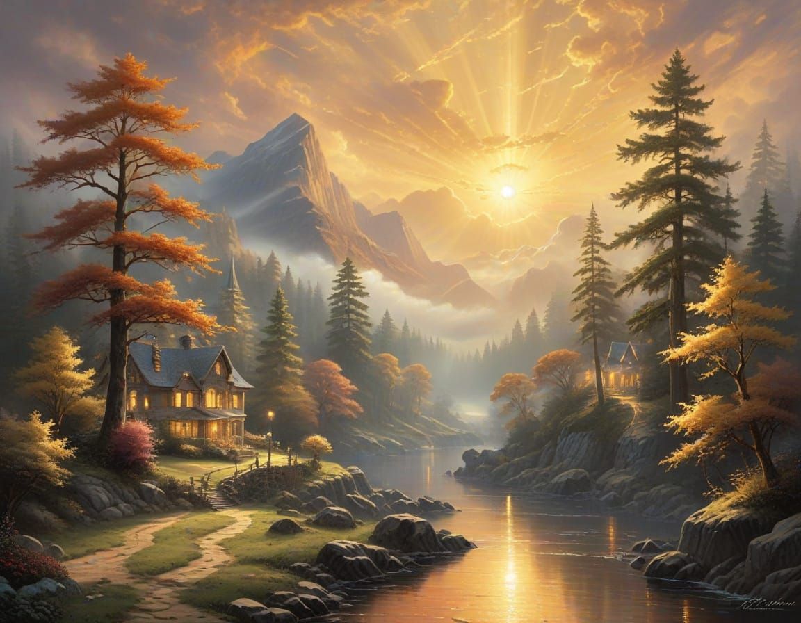 Golden Sunset Rays Through Clouds