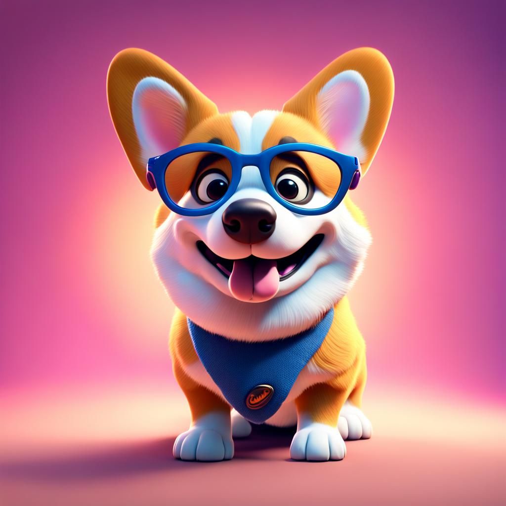 Corgi with Glasses in Pixar 3D Style