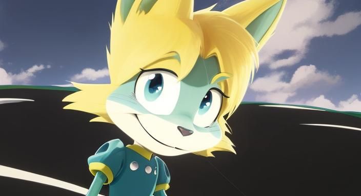 Tails on a Hill in Anime-Inspired Cartoon Style
