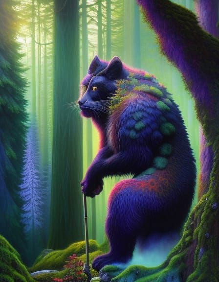 Whimsical Bigfoot in Mystical Forest Painting