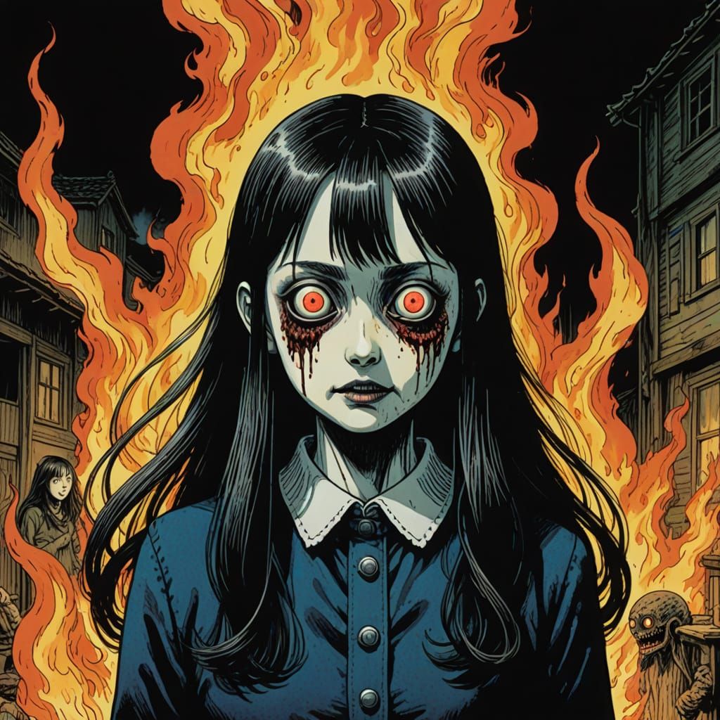 Surreal Horror Girl Lurks in Flames