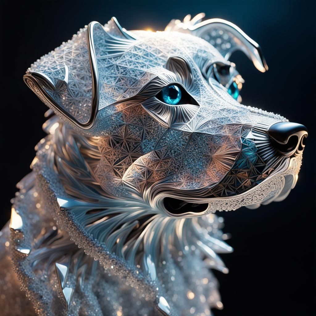 Diamond Fractal Ice Dog Sculpture