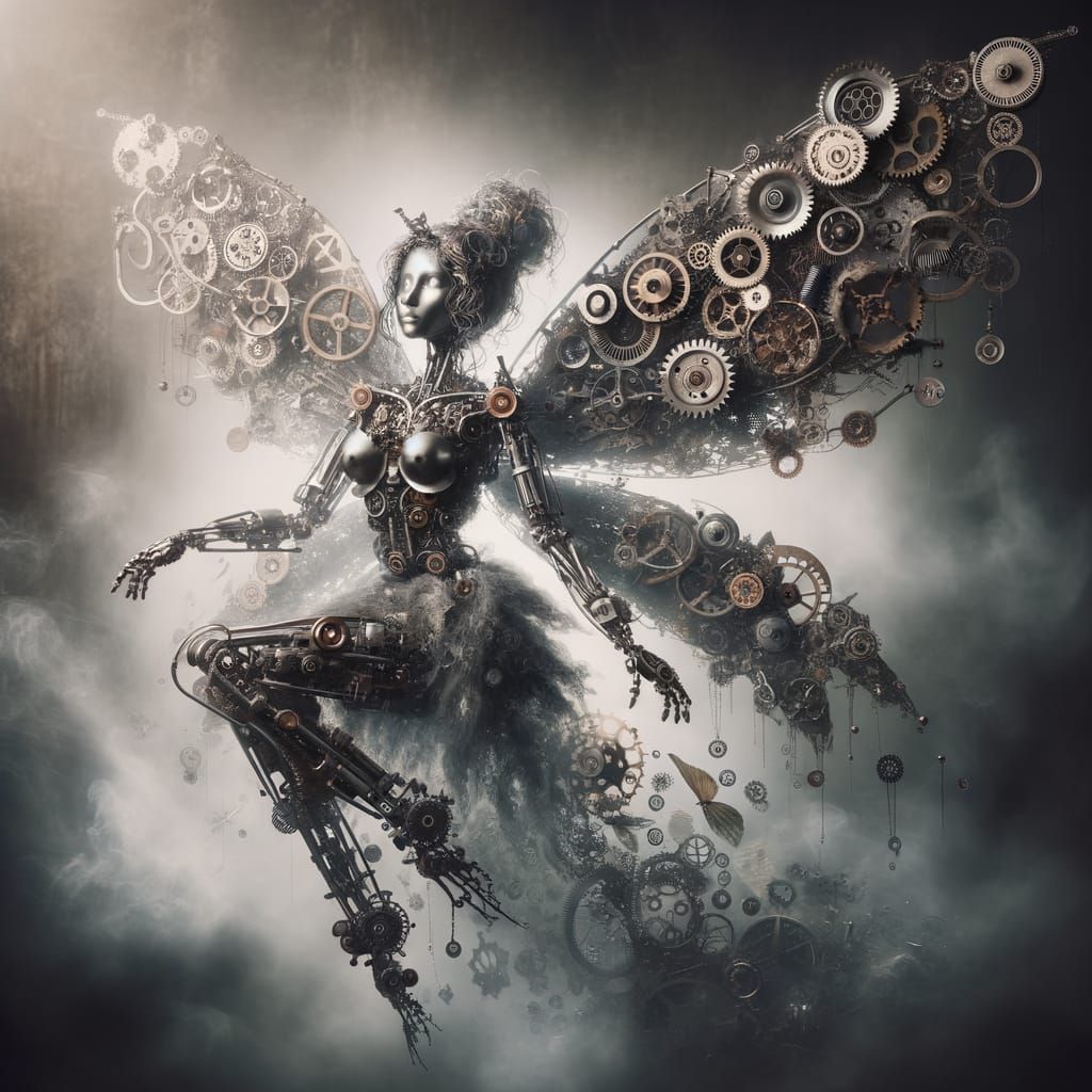 Steampunk Fairy Conjured from Discarded Metal Parts