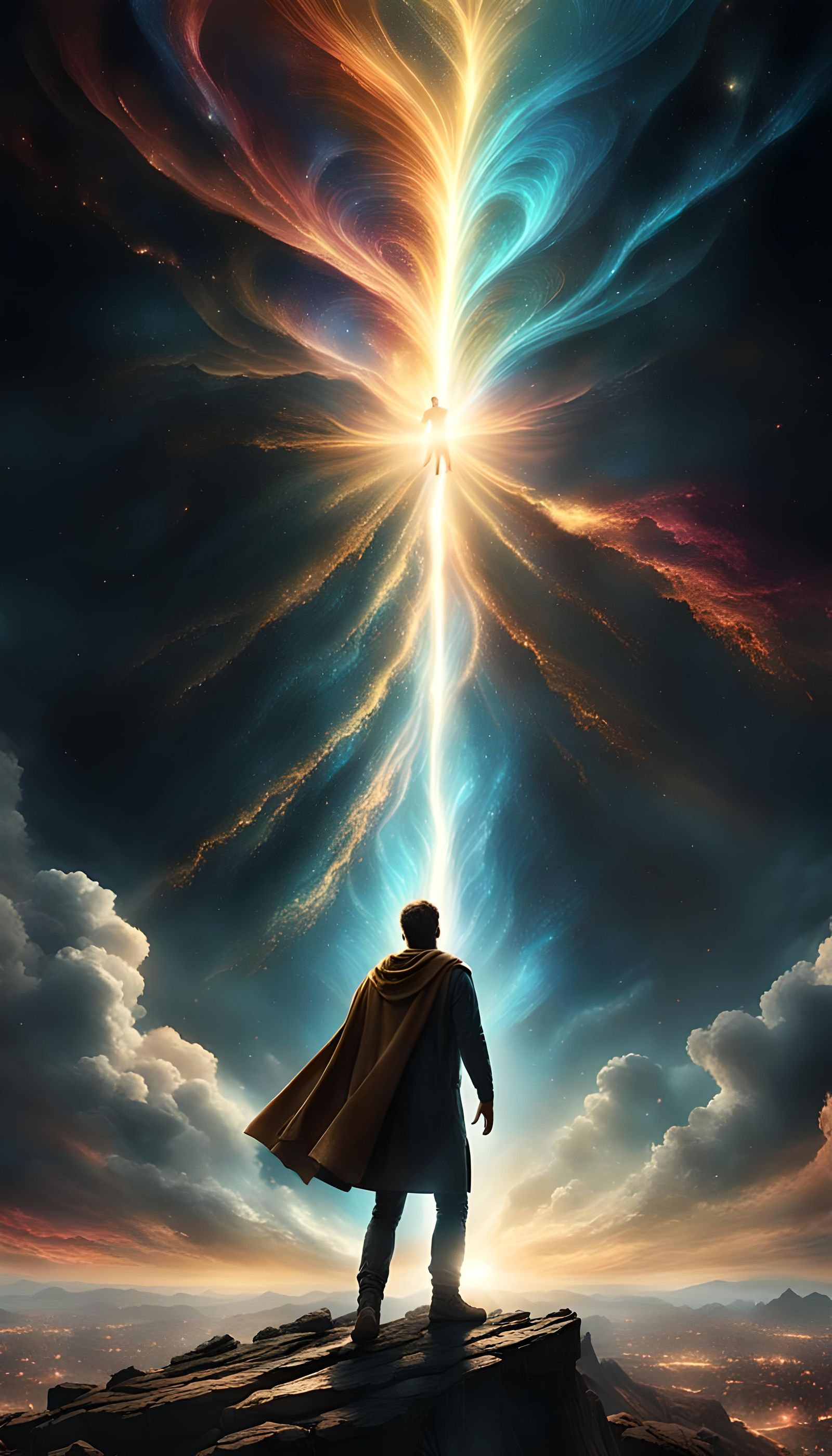 Man Splits Sky Spreading Light Among Stars