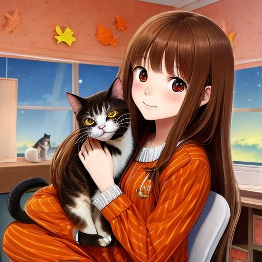 Girl in Pumpkin Pajamas Journaling: Anime Style