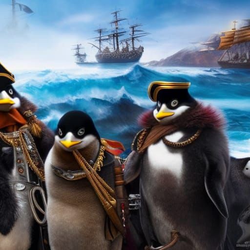 Steampunk Pirate Penguins on Icy Seas