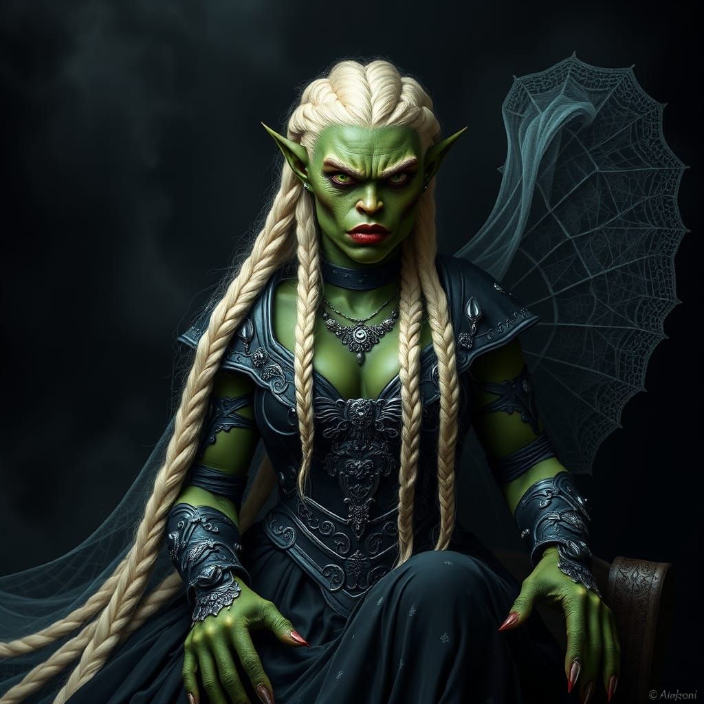 Grotesque Orc Woman with Braided Hair and Armor