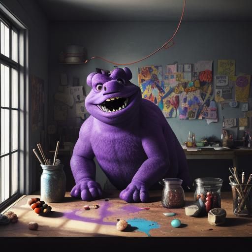 Barney Dinosaur's Surreal Jelly Bean Heist: Basquiat Style
