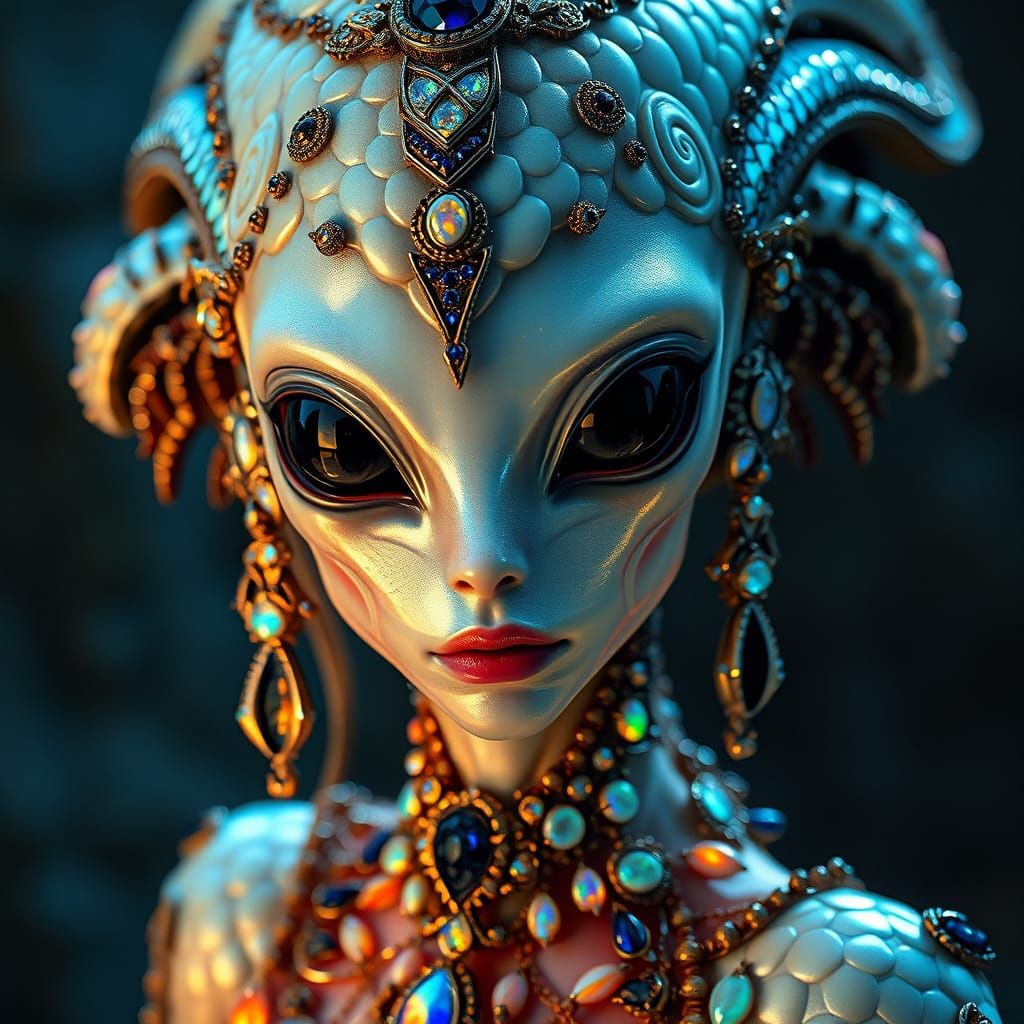 Alien Princess Portrait with Iridescent Scales