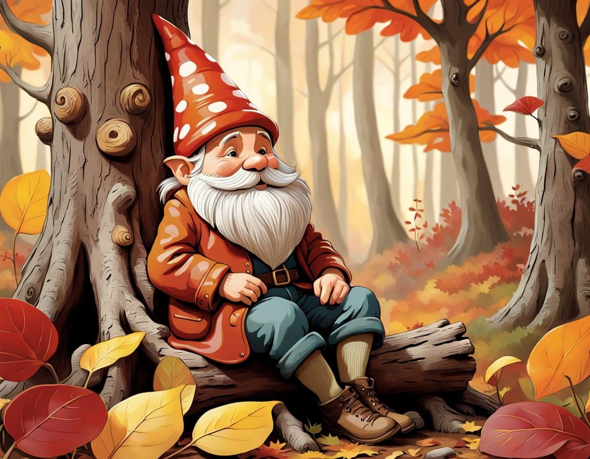 Gnome and Autumn Forest in Chalk Style
