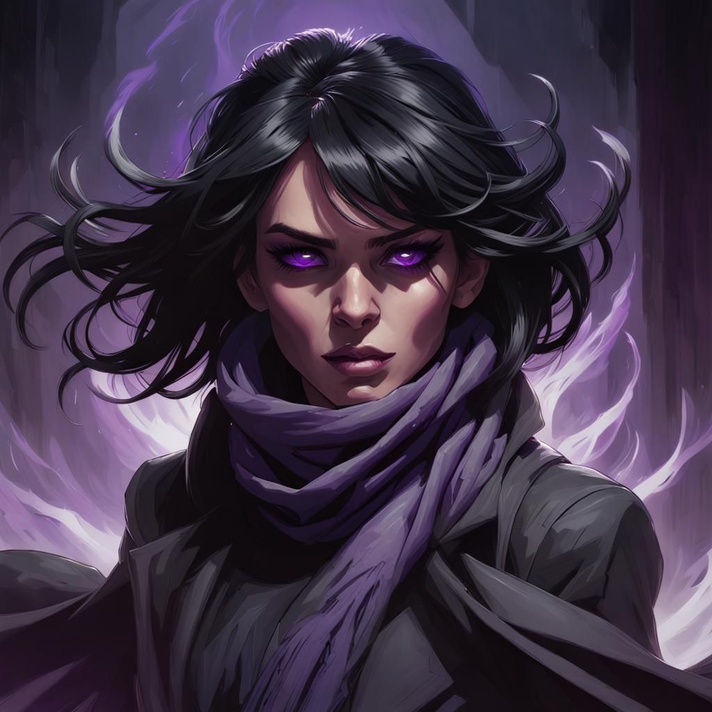 Shadow Sorceress Portrait with Purple Energy