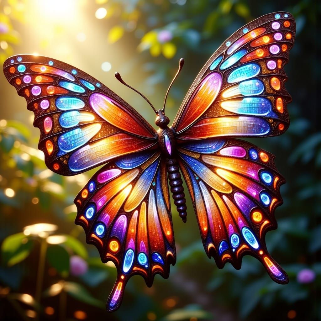 Mosaic Butterfly with Iridescent Wings