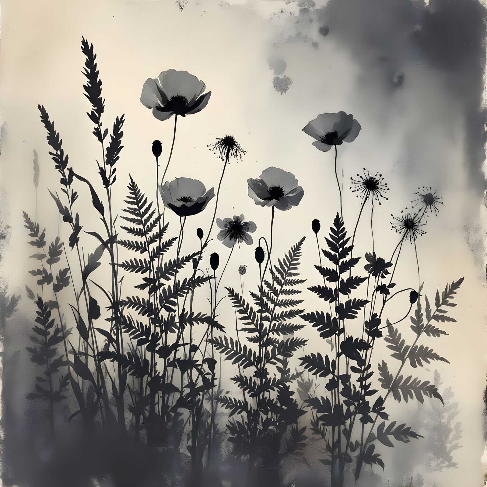 Ethereal Botanical Monoprint of Wildflower Garden