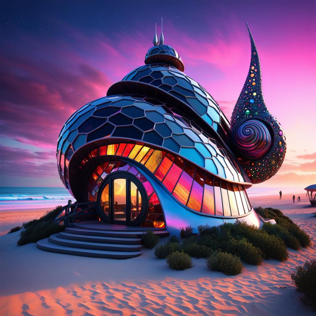 Futuristic Candy Cane Snail House on Distant Planet