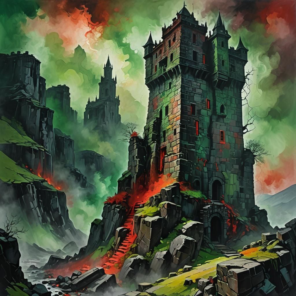 Mystical Wizard Tower: Abstract Expressionist Painting