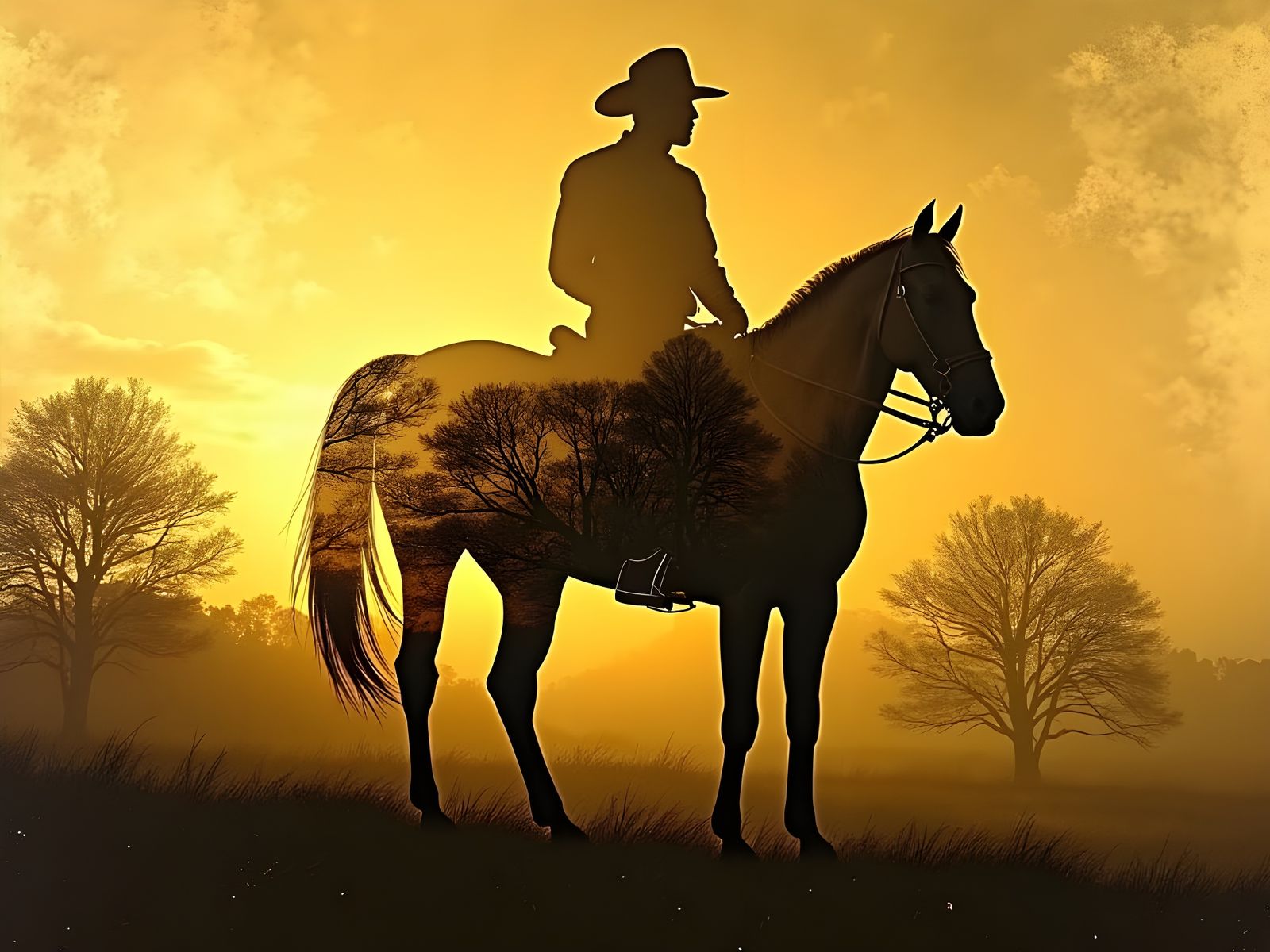 Gold Cowboy Motherboard Portrait in Klimt Style