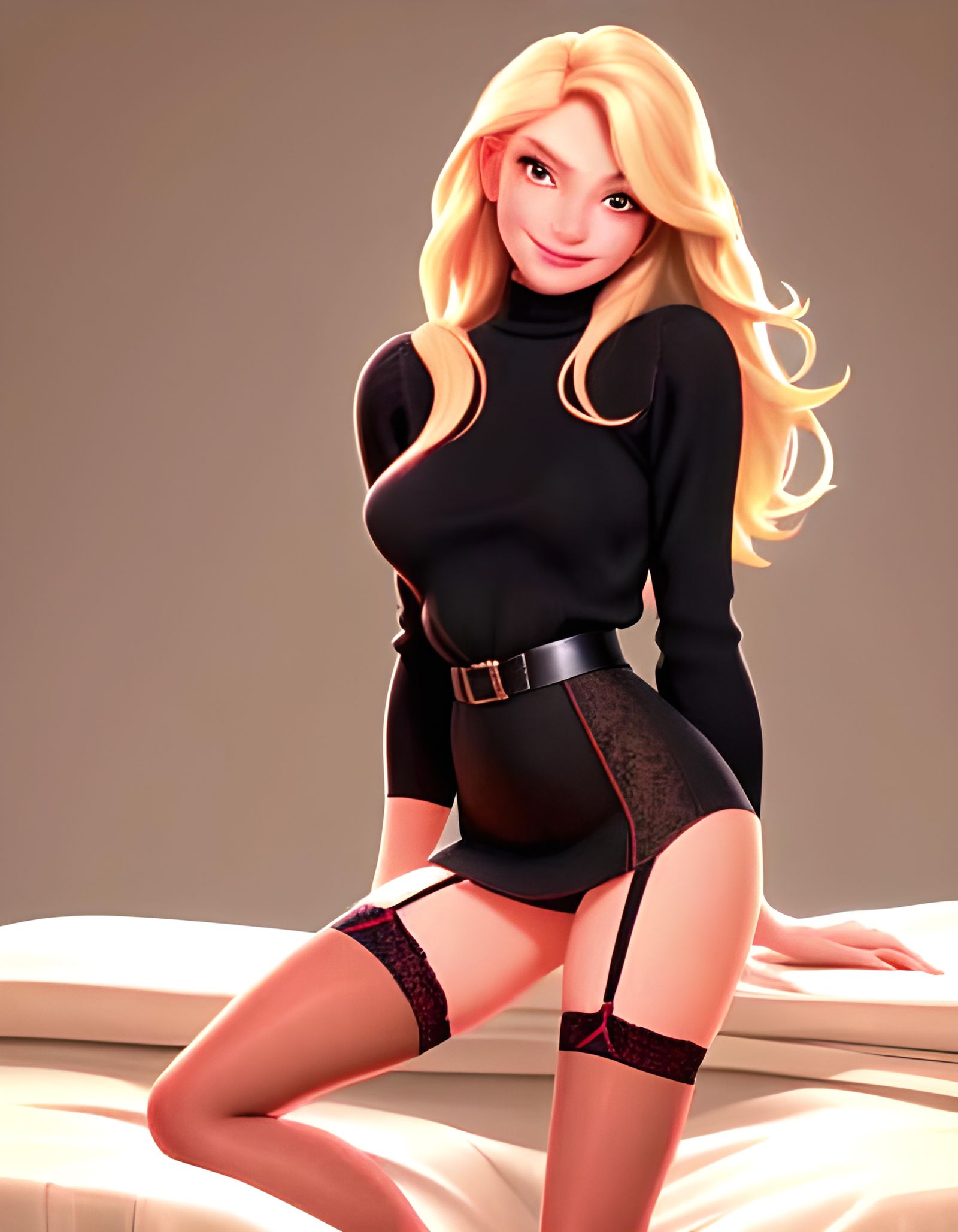 Smiling Woman in Black Lace: High Resolution Image