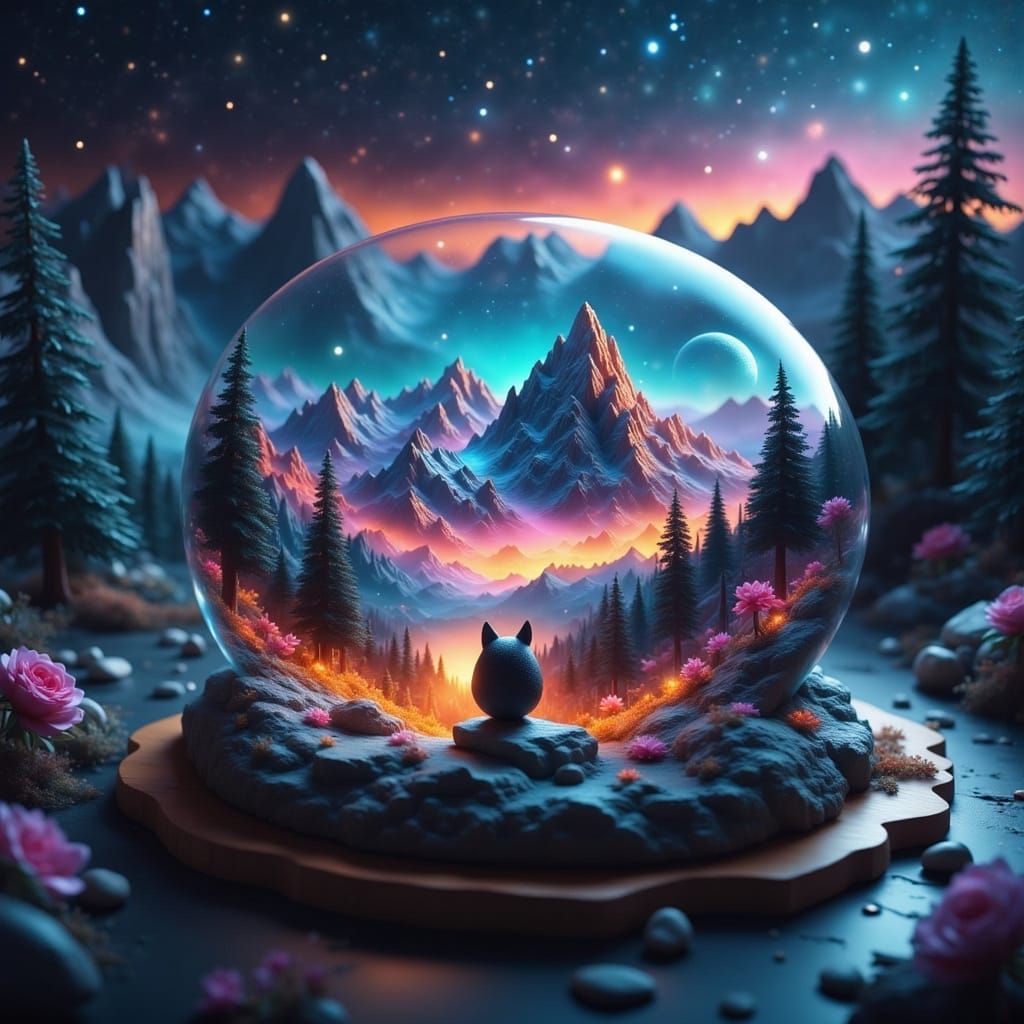 Crystal Cat: Enchanted Landscape Within