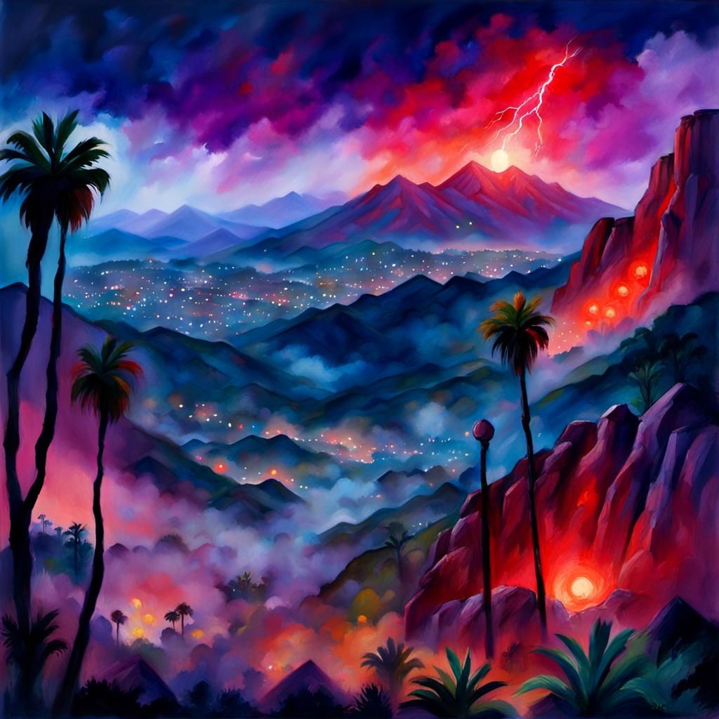 Hollywood Hills: Dinosaurs, Aliens, and Fireballs in Gouache