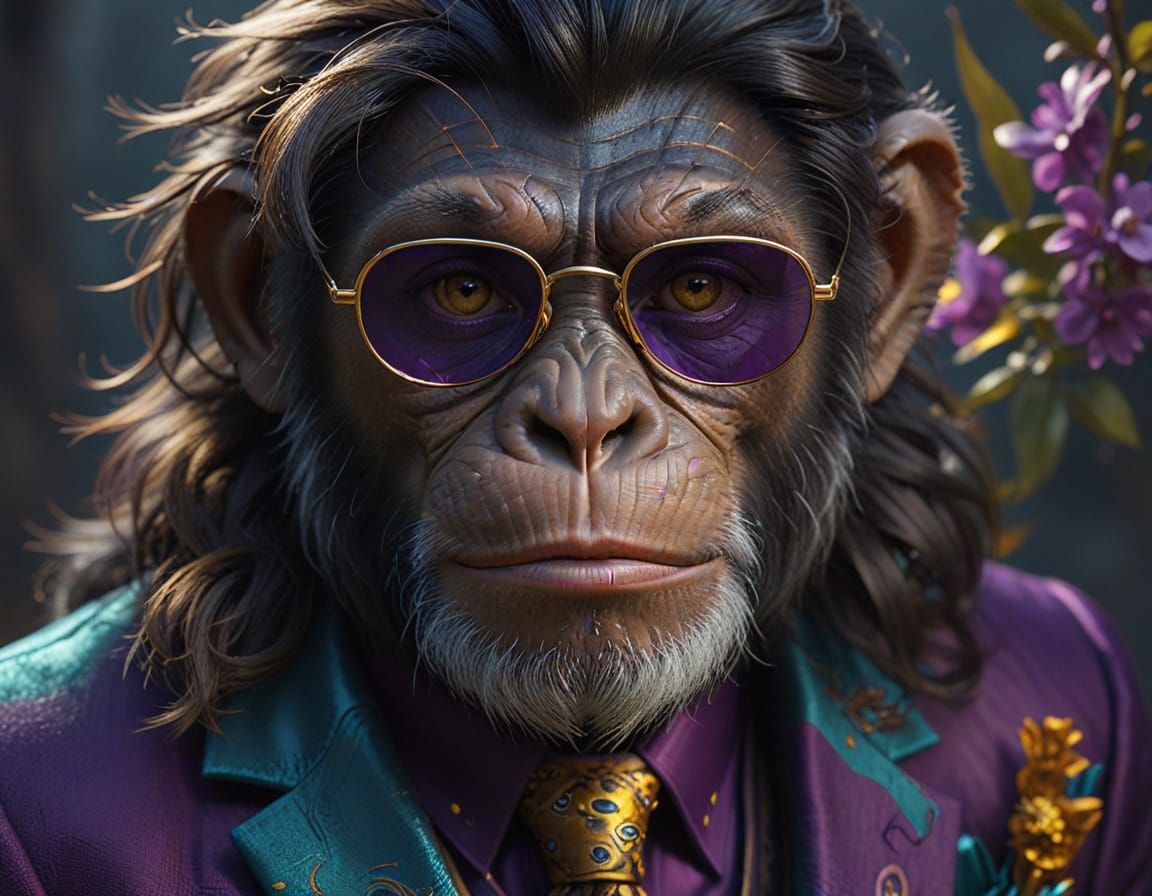 Debonair Chimpanzee in Turquoise Suit, Exuding Sophisticatio...