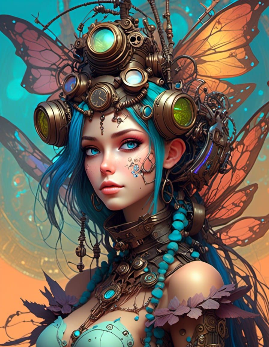 Steampunk Fairy Woman in a Whimsical Digital Masterpiece
