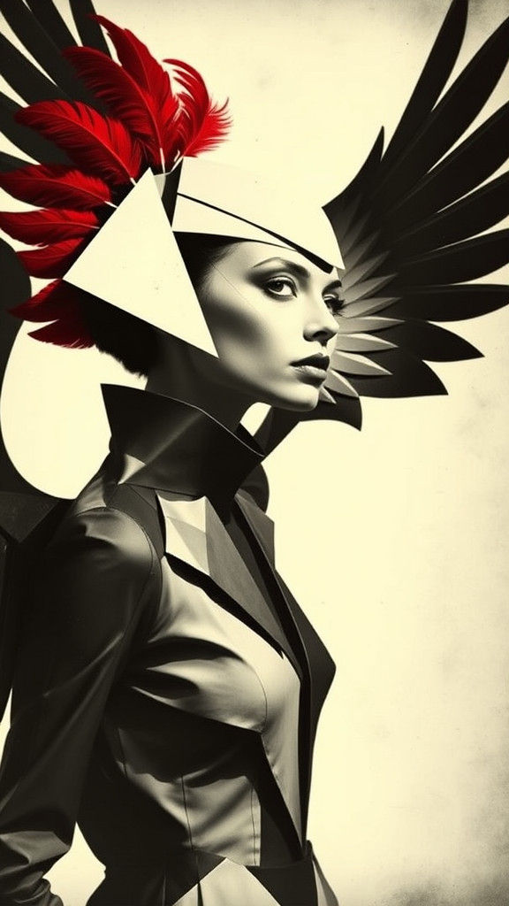 Geometric Winged Model in Dada Photogram Style