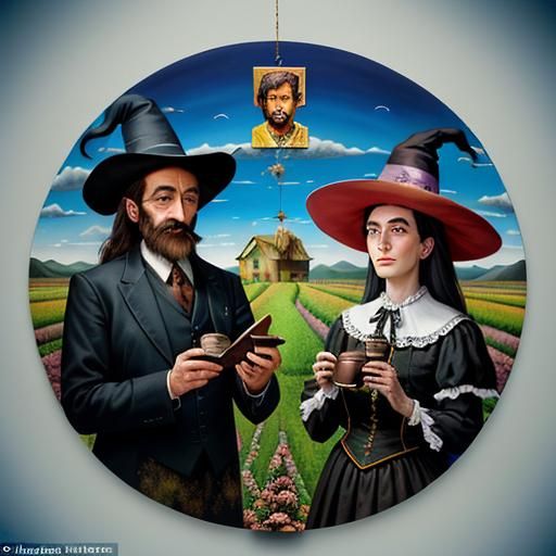 Surreal Witch and Magician Double Exposure in Oil