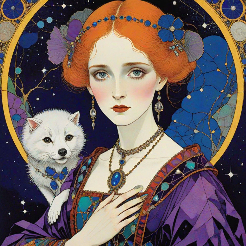 Ethereal Lady in a Whimsical Art Nouveau Style