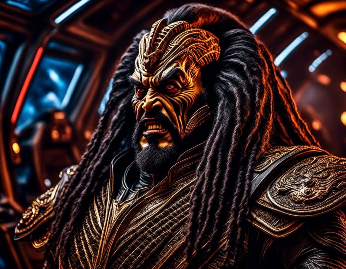 Klingon Officer Screaming on Bridge as Oil Painting