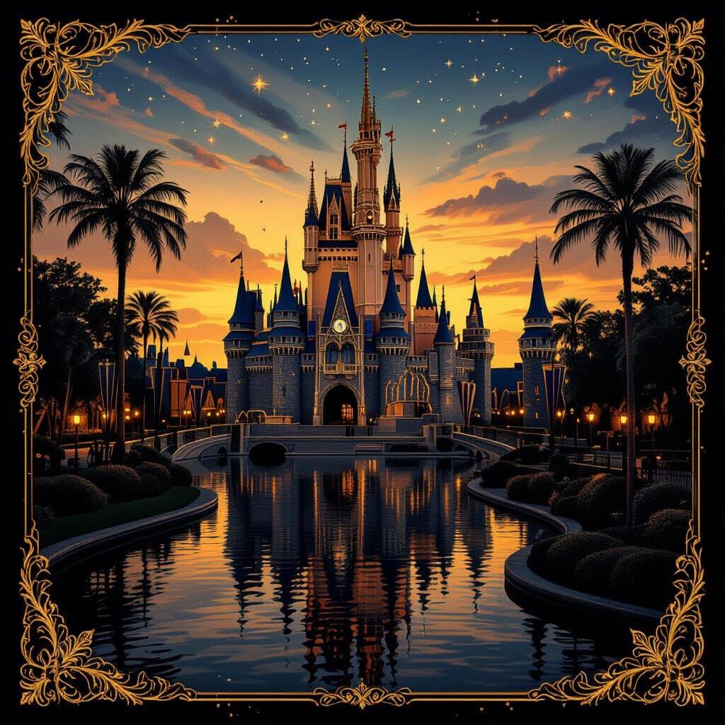 Elegant Black and Gold Orlando Travel Package, Fantasy Art