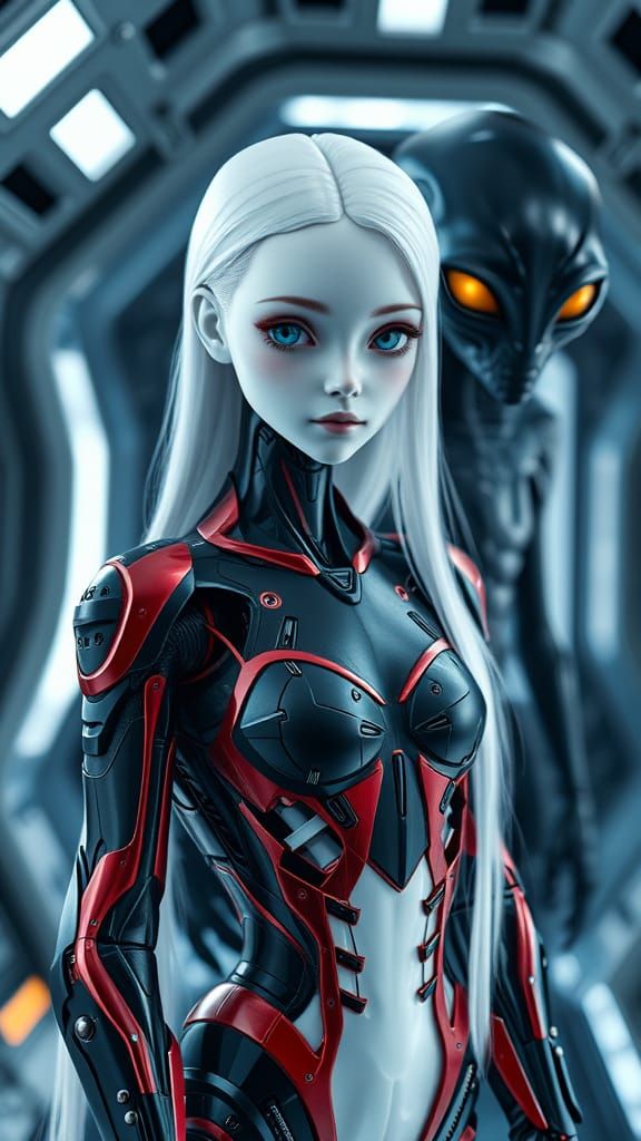 Android Girl in Futuristic Spaceship, Sci-Fi Portrait