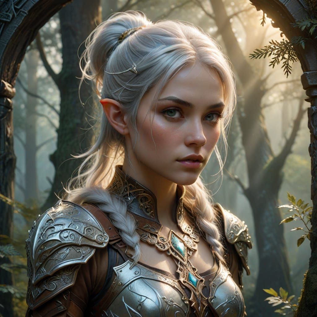 Elf Huntress at Portal in High Fantasy Art