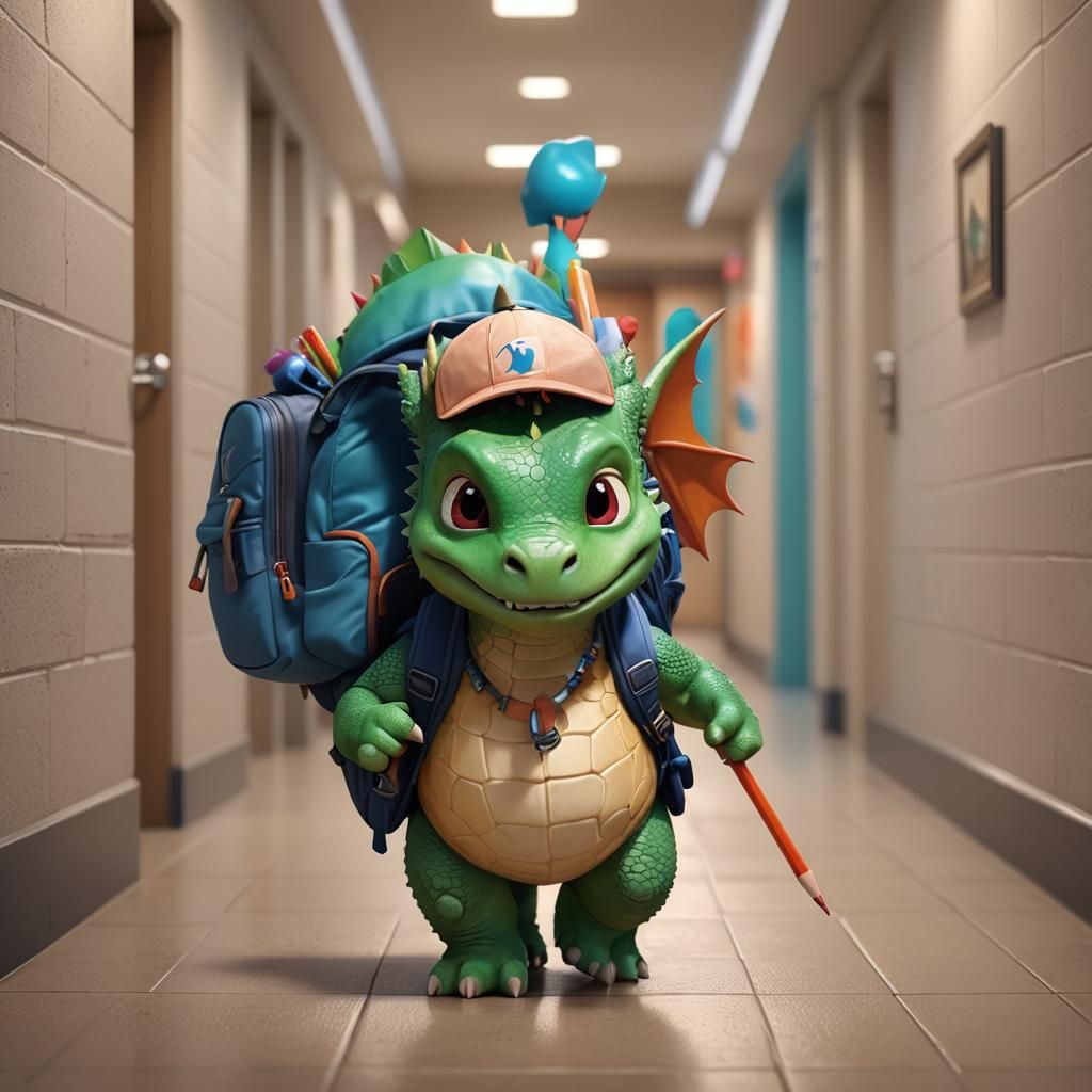 Adorable Dragon Student in 3D Digital Art