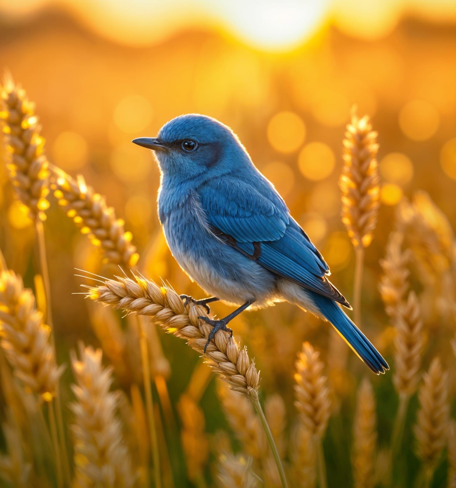 Azure Bluebirds on Golden Wheat Field