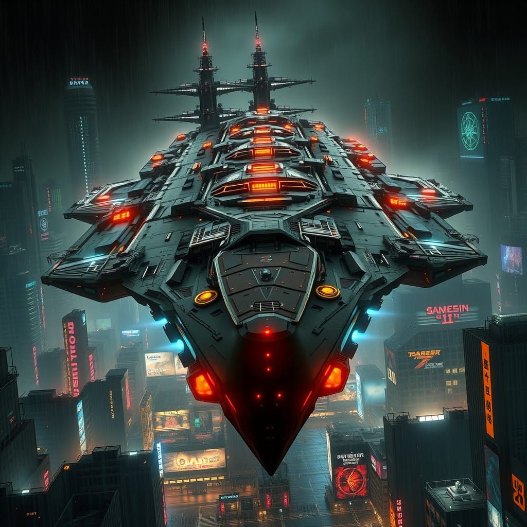 Gigantic Futuristic Airship Battleship Cyborg Metropolis