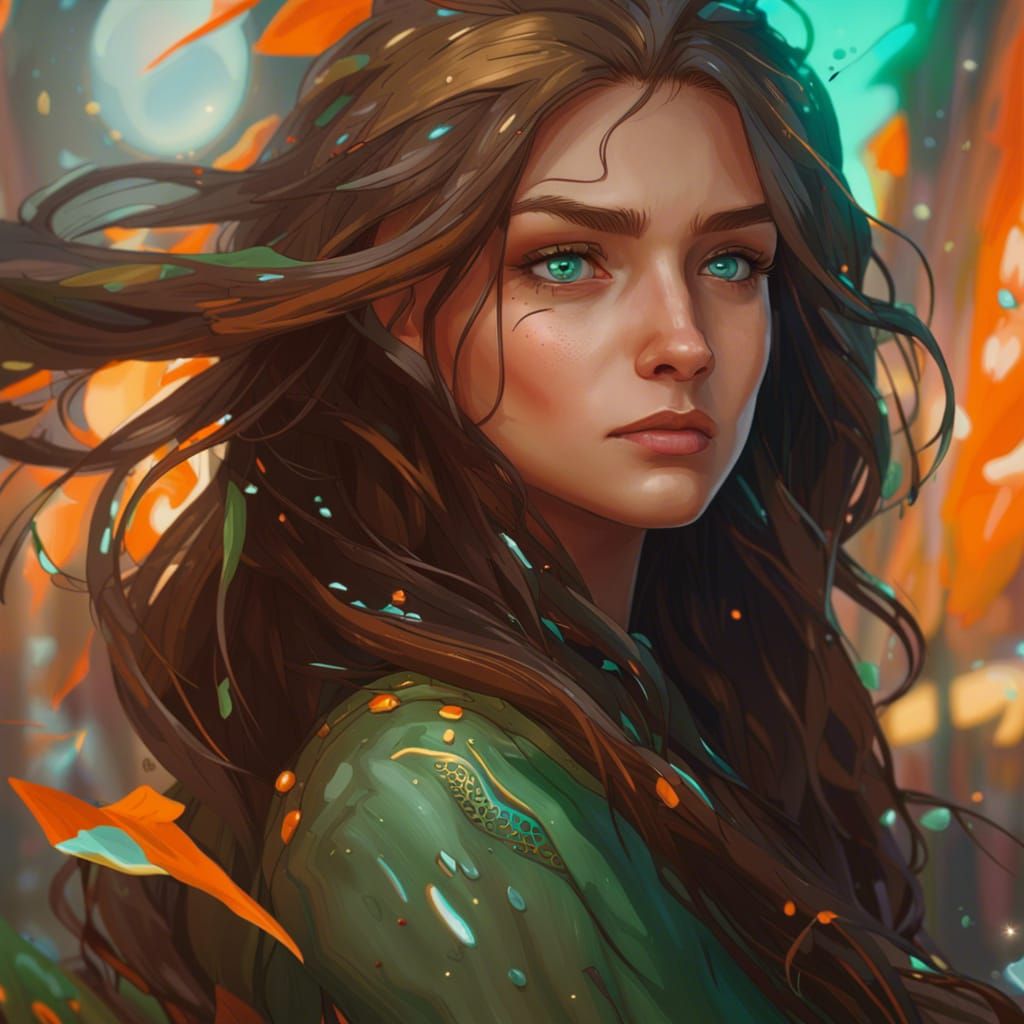 Girl with Earth Powers in Art Nouveau Style