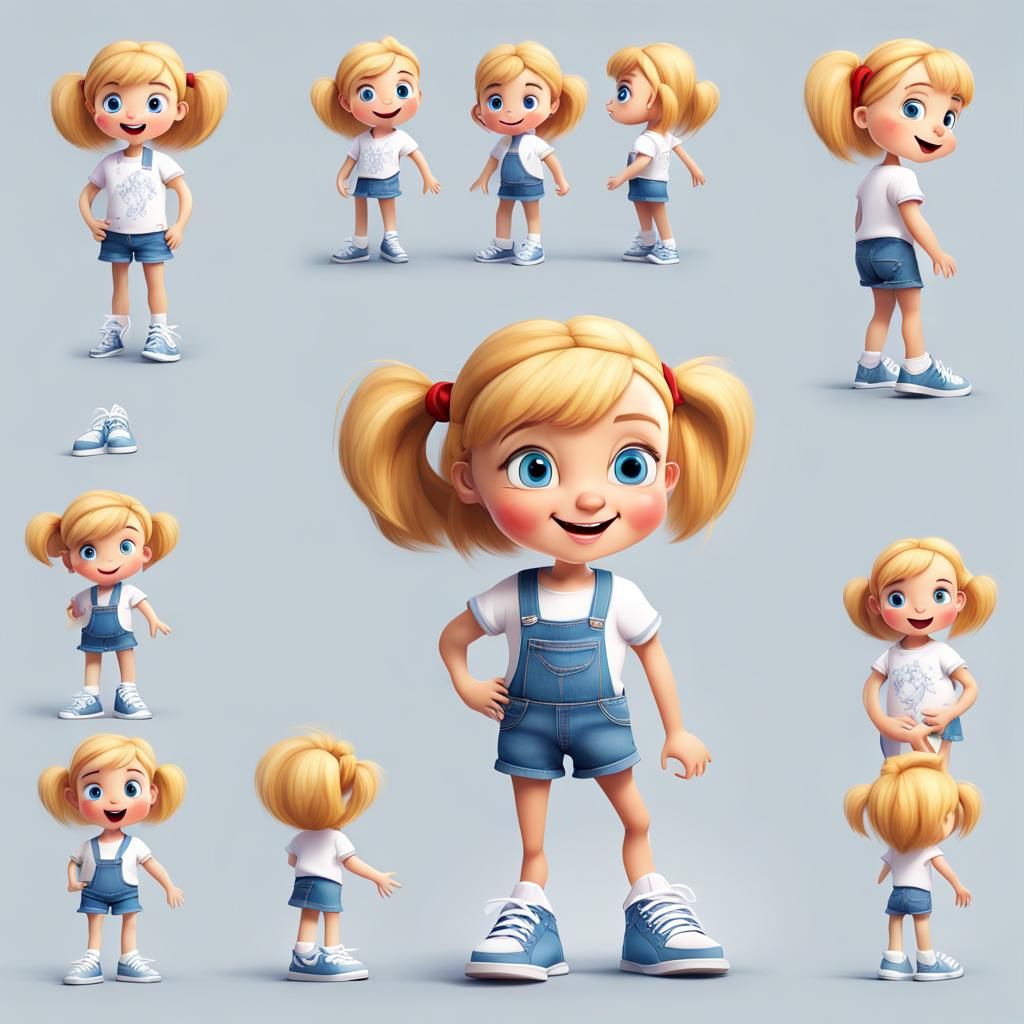 Cute Little Girl Character in Children's Book Style