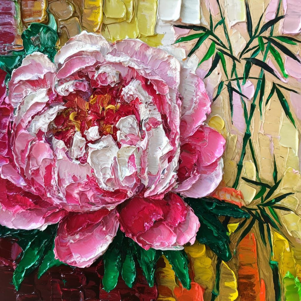Vibrant Neo-Expressionist Chinese New Year Card with Peony a...