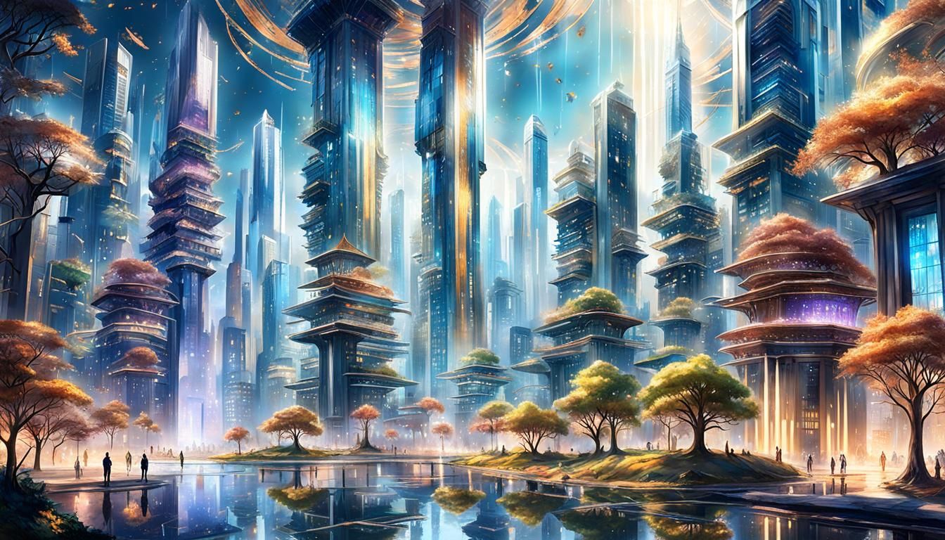 Utopian Hi-Tech City with Divine Aura