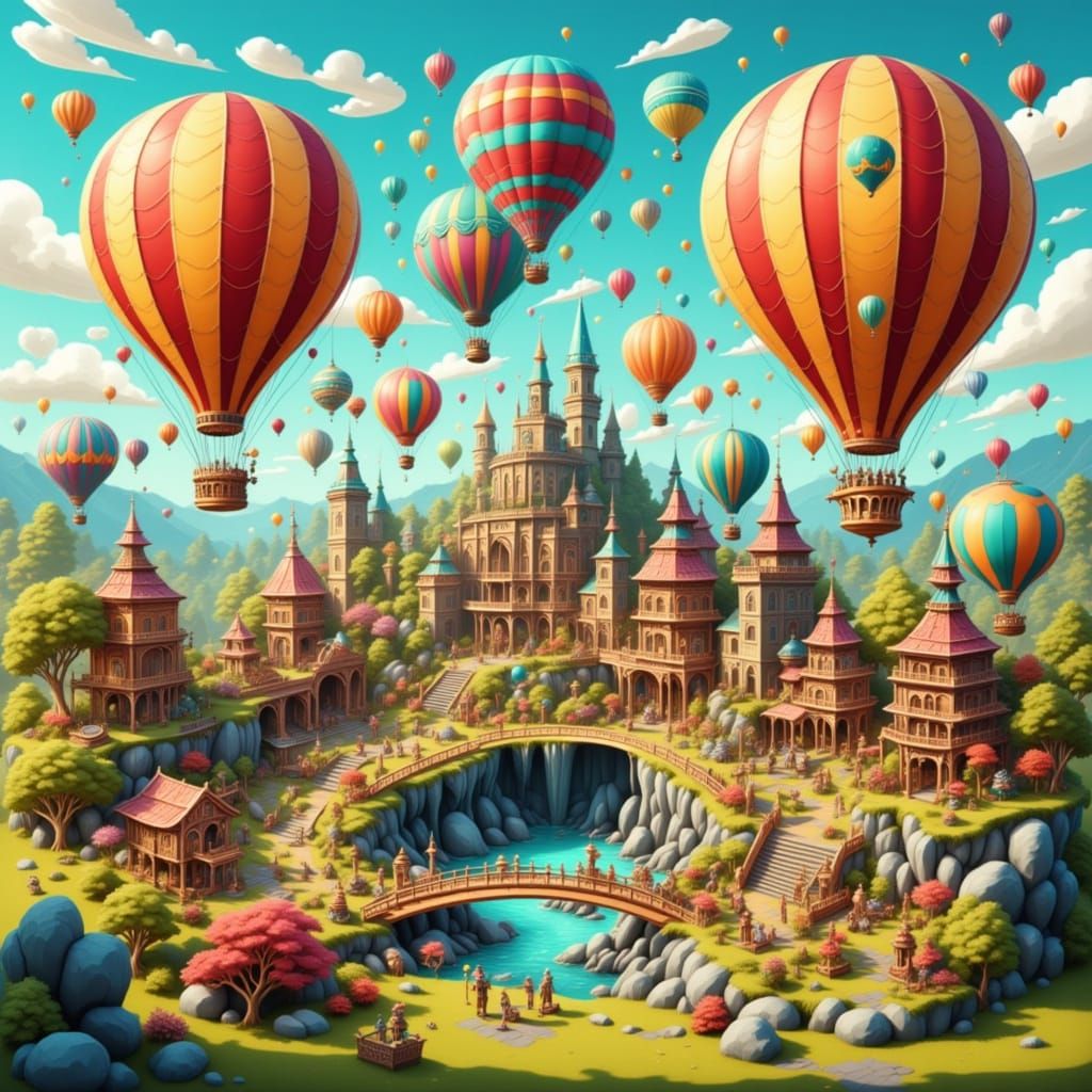 Whimsical Balloon City in Isometric Style